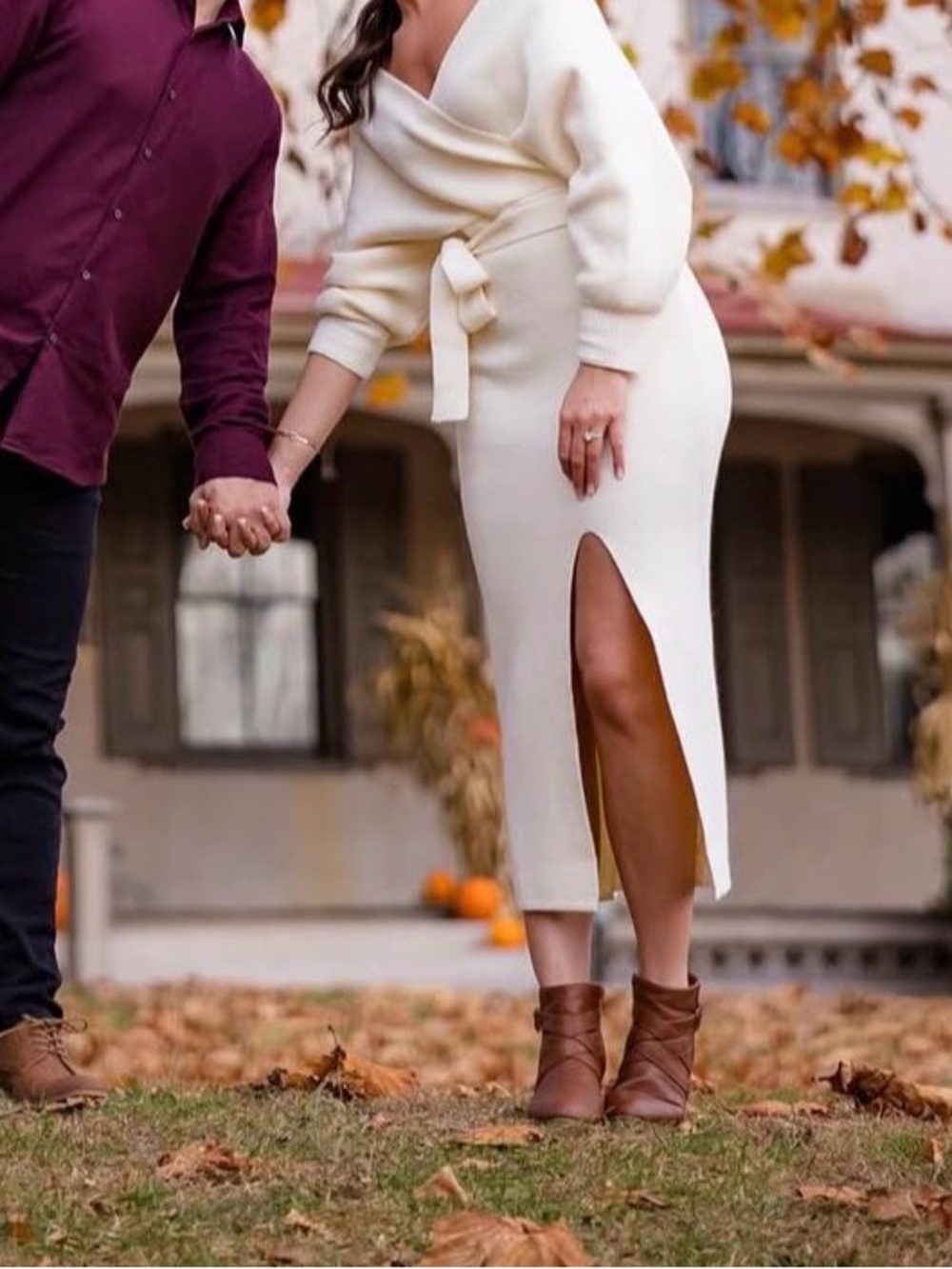 Off-the-Shoulder Cream Ribbed Sweater Dress